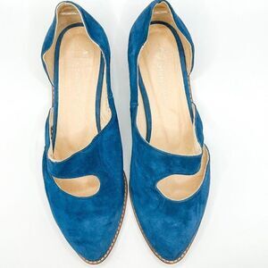 Anthropologie Sasha Cut Out Blue Suede Flats, Size 6